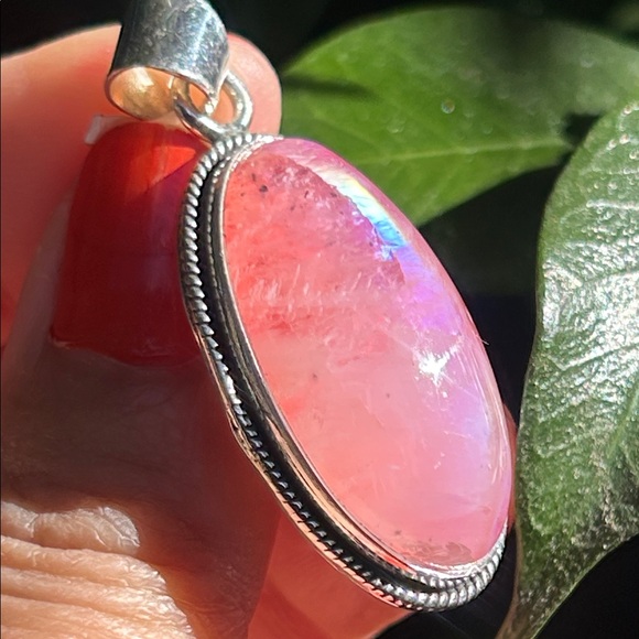 Sterling Silver Large Oval Pink Moonstone Pendant - Picture 3 of 10